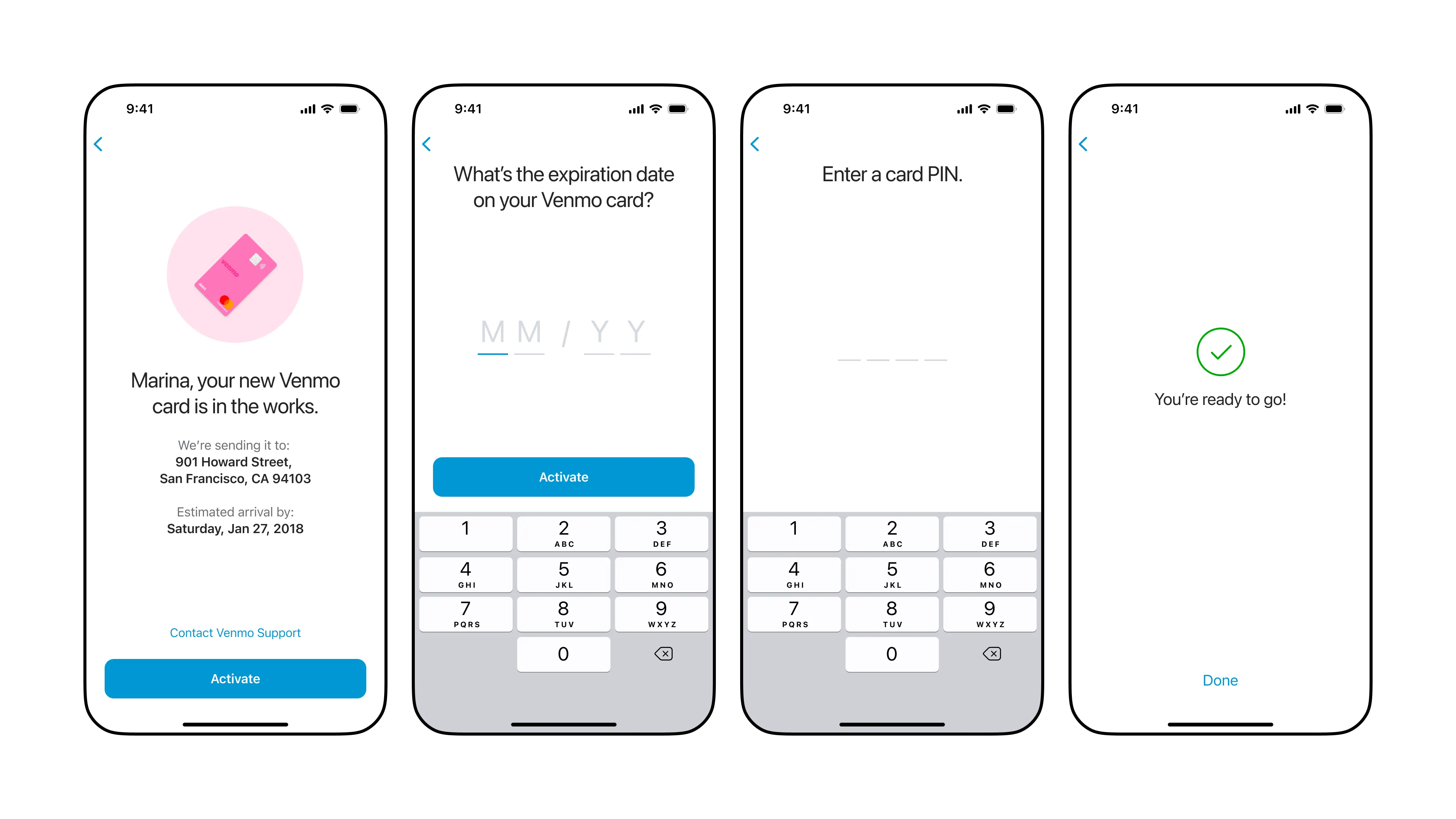 Easy card activation and card PIN setup