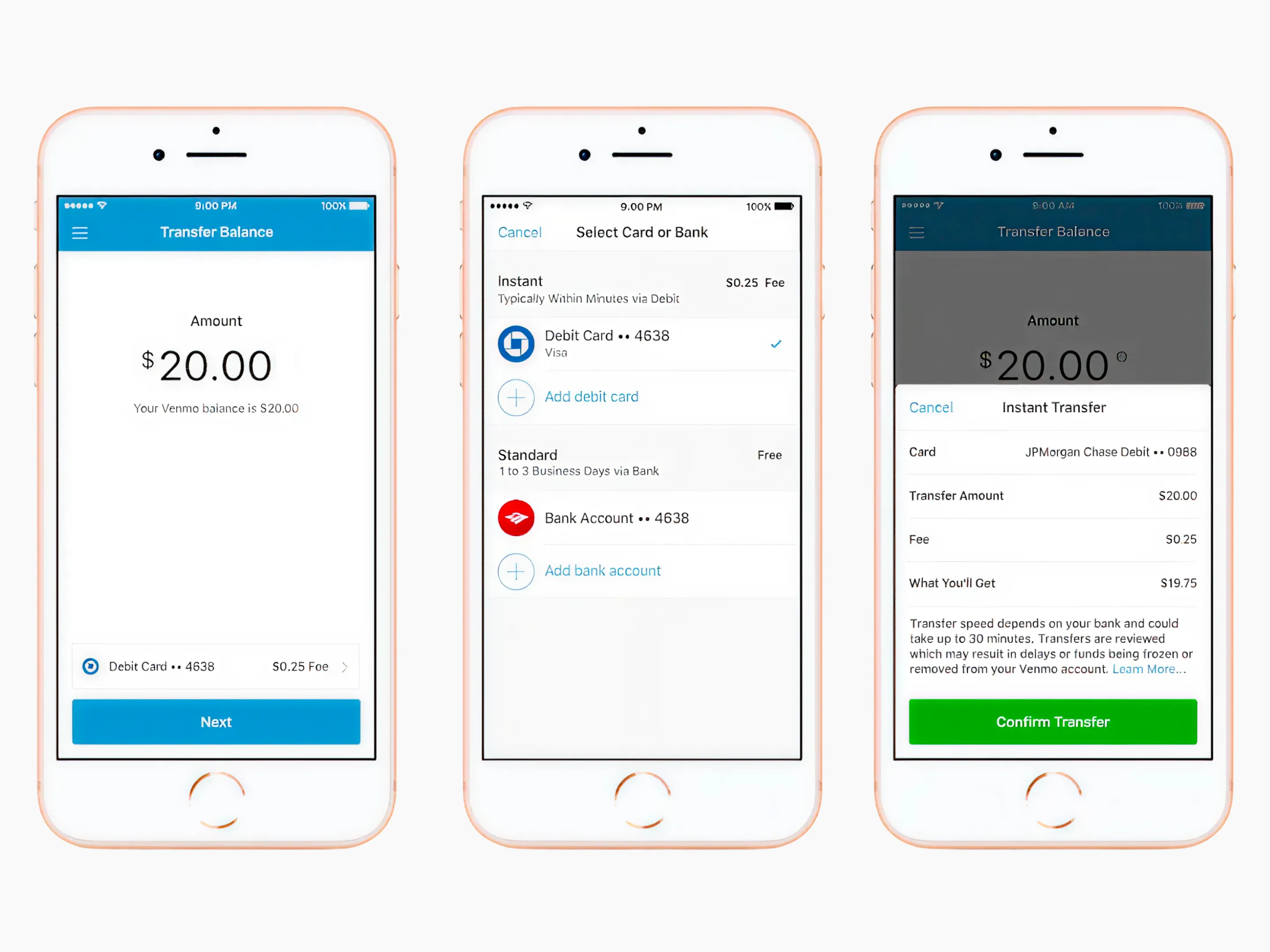 Venmo instant transfer flow before the redesign